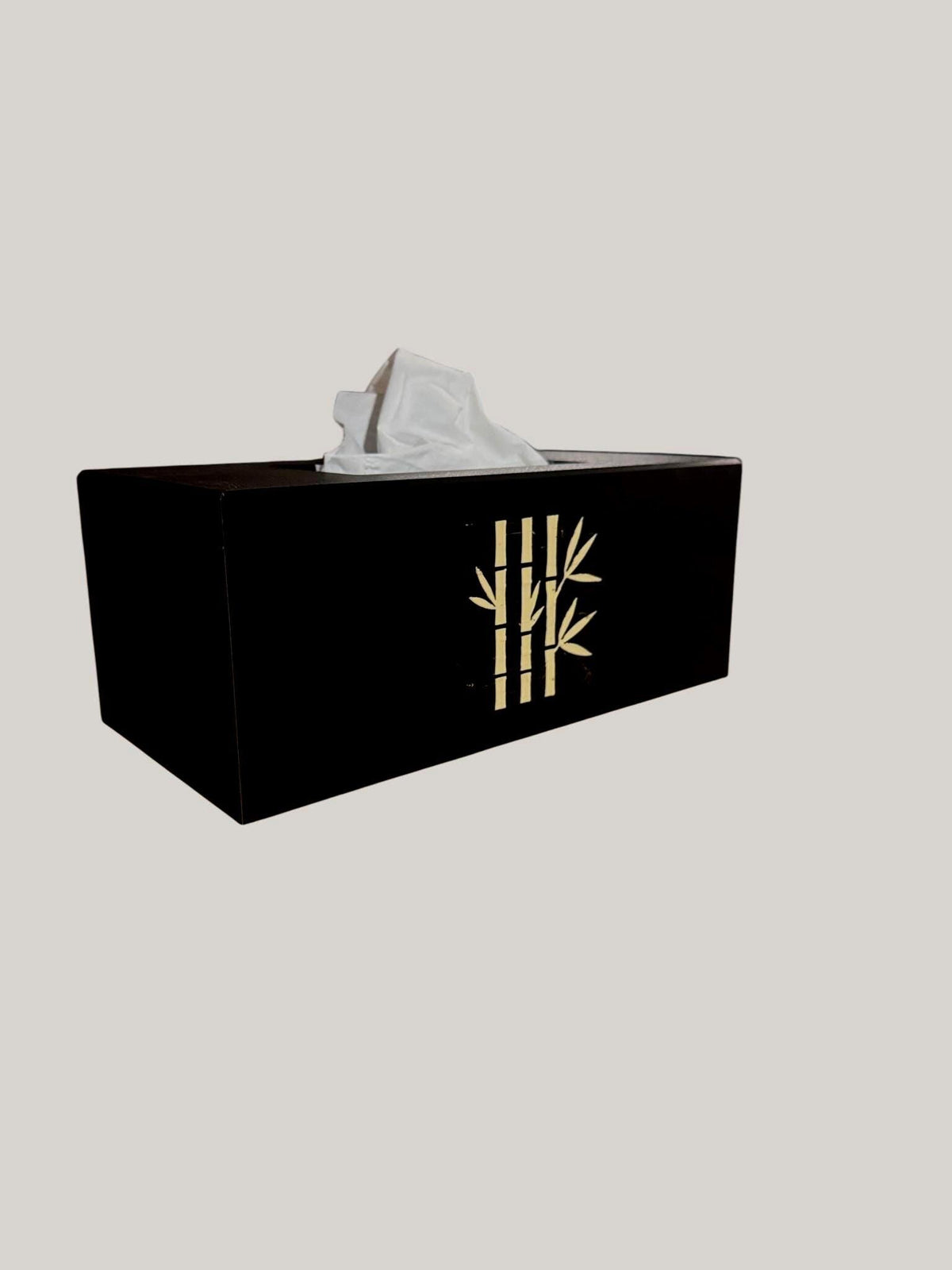 Bamboo Tissue Box Cover Black and Ivory, Modern Zen Tissue Holder, Rectangular Bathroom Decor, Japanese Style Gift