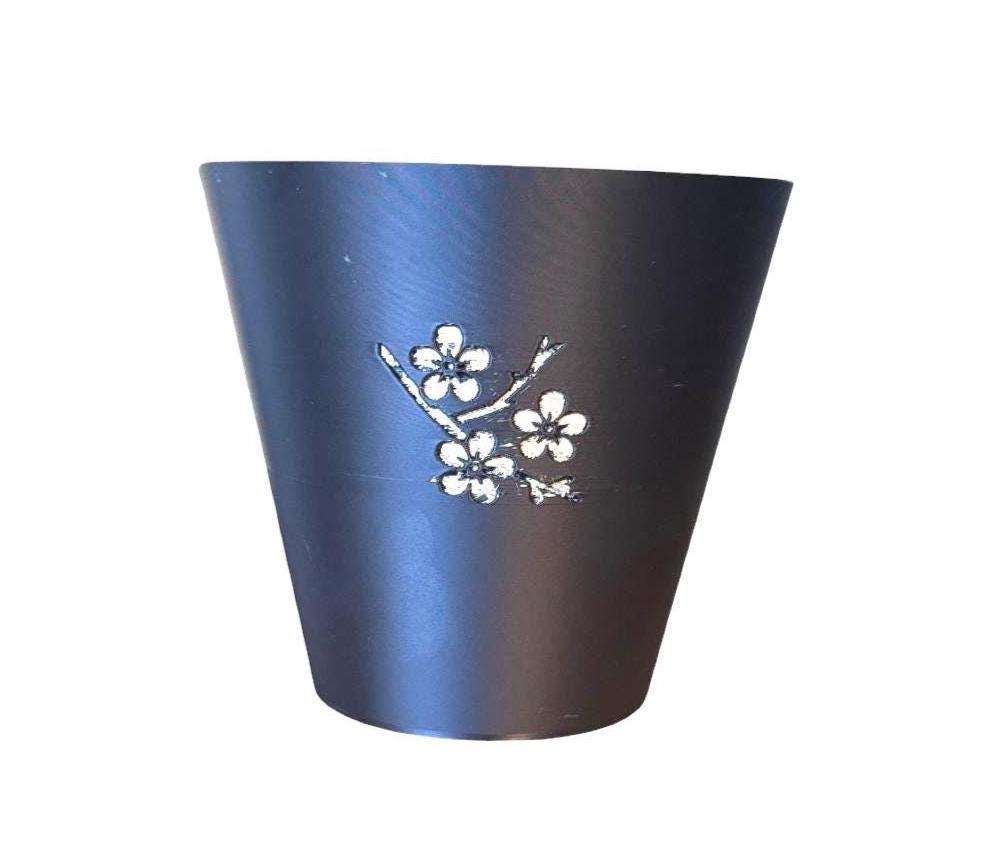 Japanese Cherry Blossom Tapered Cachepot Planter, Elegant Tapered Plant Pot for Indoor Plants, Black Zen Asian Home Decor, Fits Nursery Pots