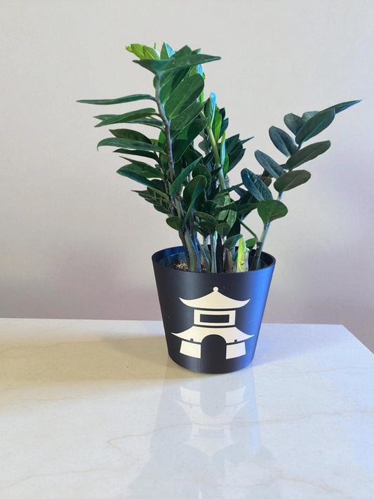 Japanese Pagoda Black Cachepot Planter  Small, Medium, or Large Indoor Pot for Zen Decor, Minimalist Asian Home Accent