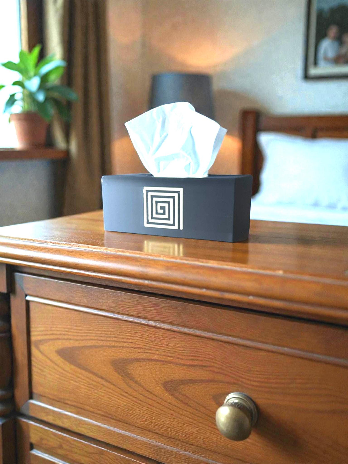AZTEC Spiral ART DECO Rectangular Tissue Box Cover, Modern Bathroom Decor, Inspired by Ancient Americas art, Minimalist Vanity Gift Accent,
