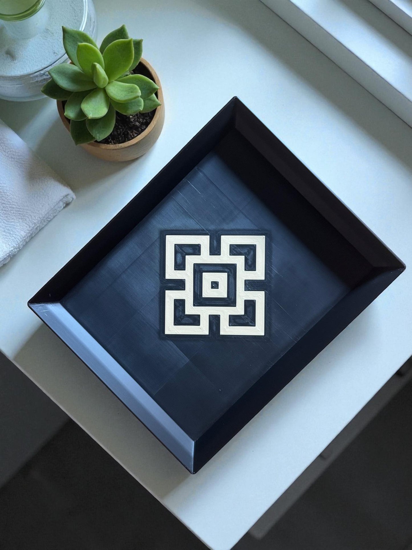 Andean Interlocking Tray   Black and Tan Accent, Modern Heritage Design, Catchall or Coffee Table Tray from our Americas Collection
