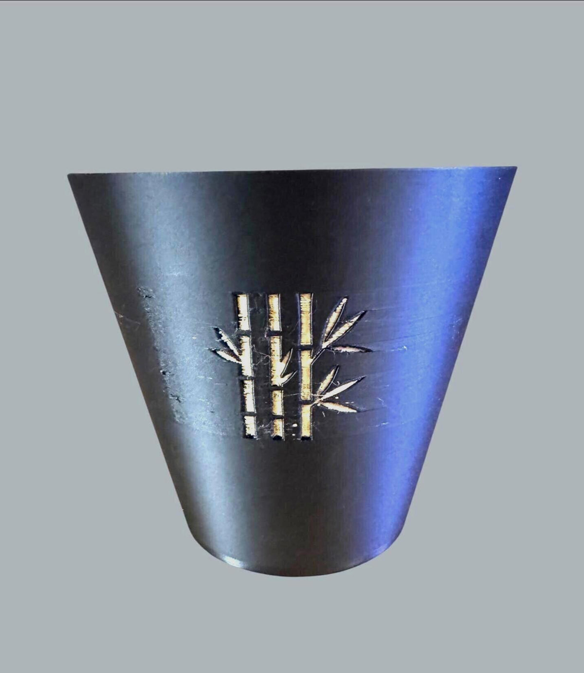 Modern bamboo tapered cachepot planter  black gold zen indoor plant pot for desk shelf decor