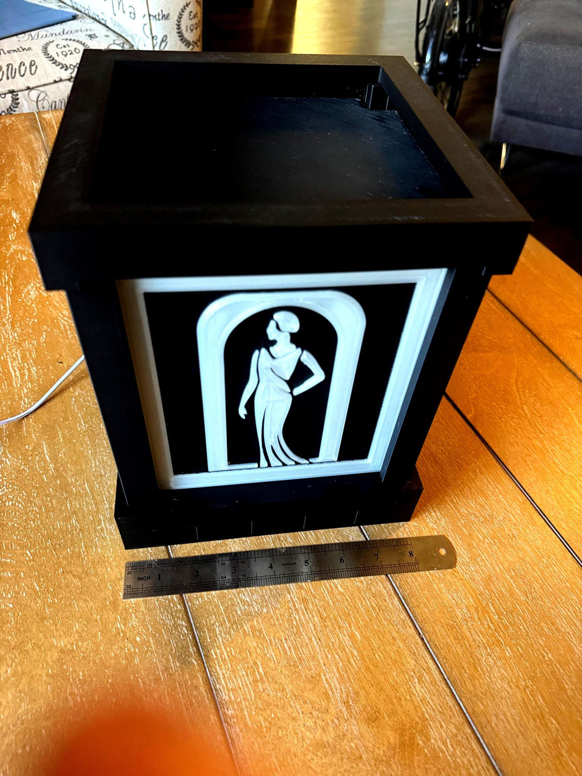 ART DECO Lady in Black Table Lamp, Starburst Panels, Dimmer LED Mood Light, Special Introductory Pricing
