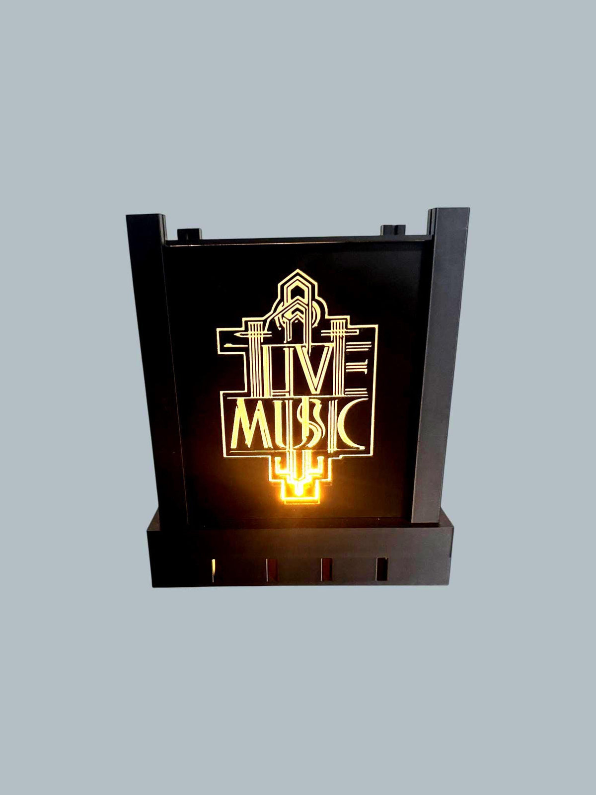 Art Deco LIVE MUSIC Lamp, Geometric Starburst Panels, After Hours Sign Light, Warm Neutral Cool LED, Home Bar Desk Nightstand Accent, Gift