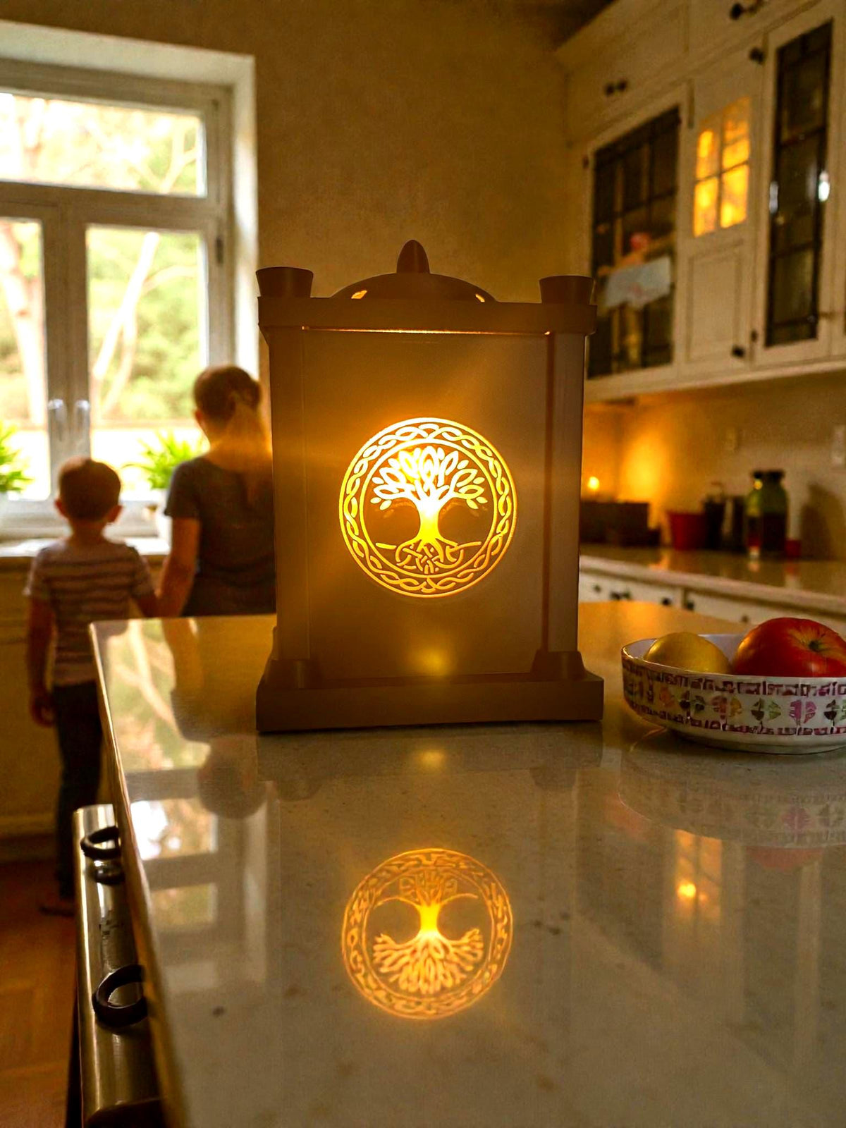 TREE Of LIFE LANTERN, spiritual nature decor, Irish family roots symbol, sacred geometry mood light, 3-tone led meditation gift, yoga art