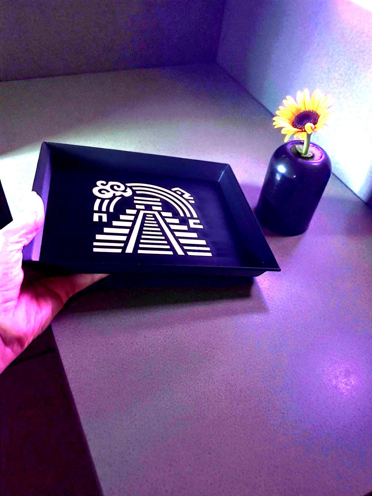 Rainbow Pyramid Tray  Black and Tan Decorative Accent, Art Deco Catchall, Mesoamerican Inspired Home Gift from our Americas Collection