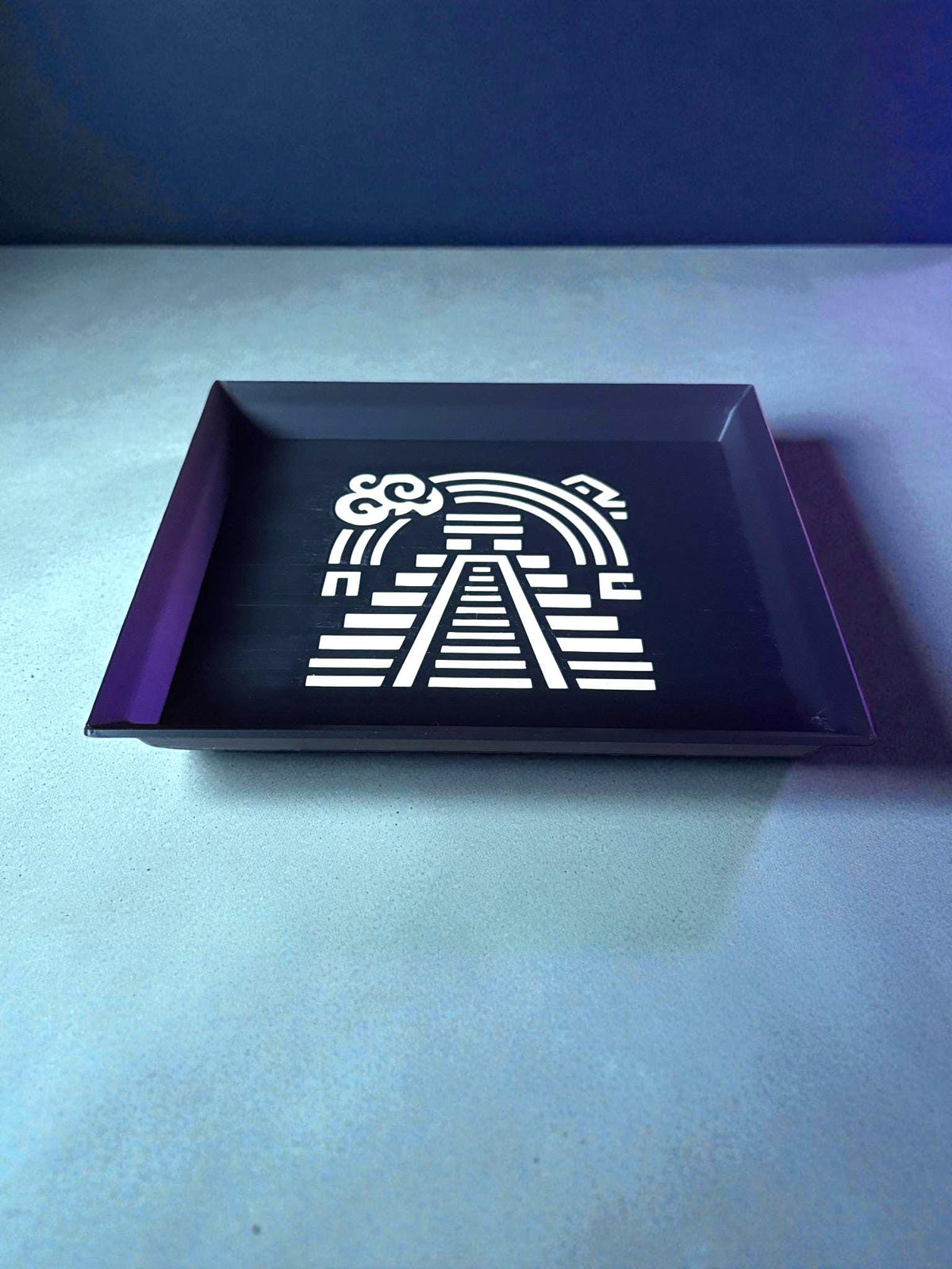 Rainbow Pyramid Tray  Black and Tan Decorative Accent, Art Deco Catchall, Mesoamerican Inspired Home Gift from our Americas Collection