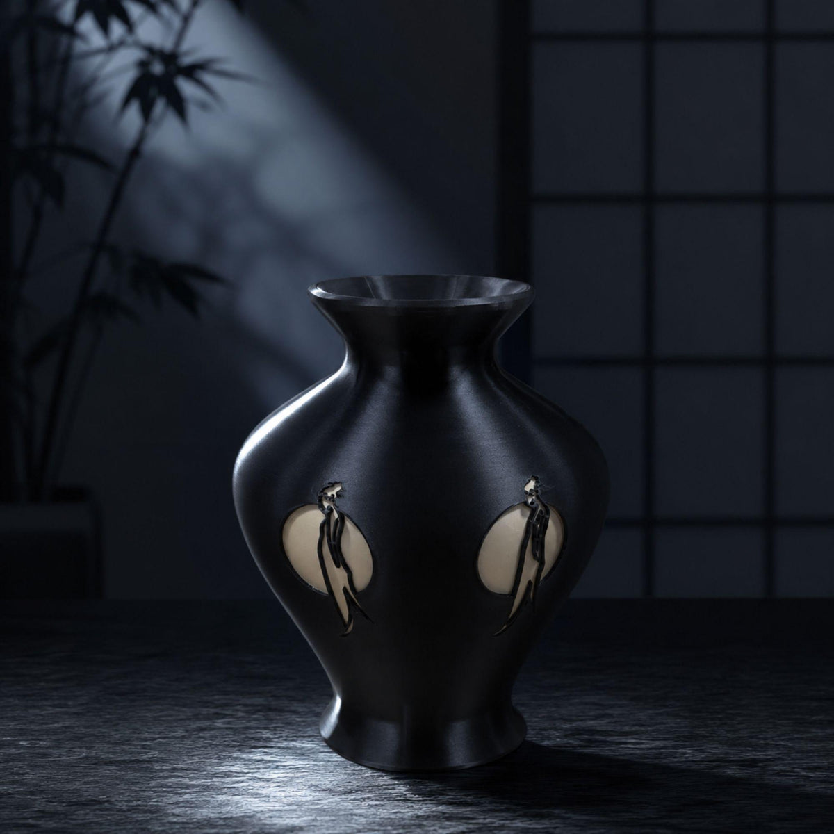 Japanese Elegance Pair | Geisha Moonlight Vase & Lotus Leaf Koi Tray | Zen Japandi Decor Gift