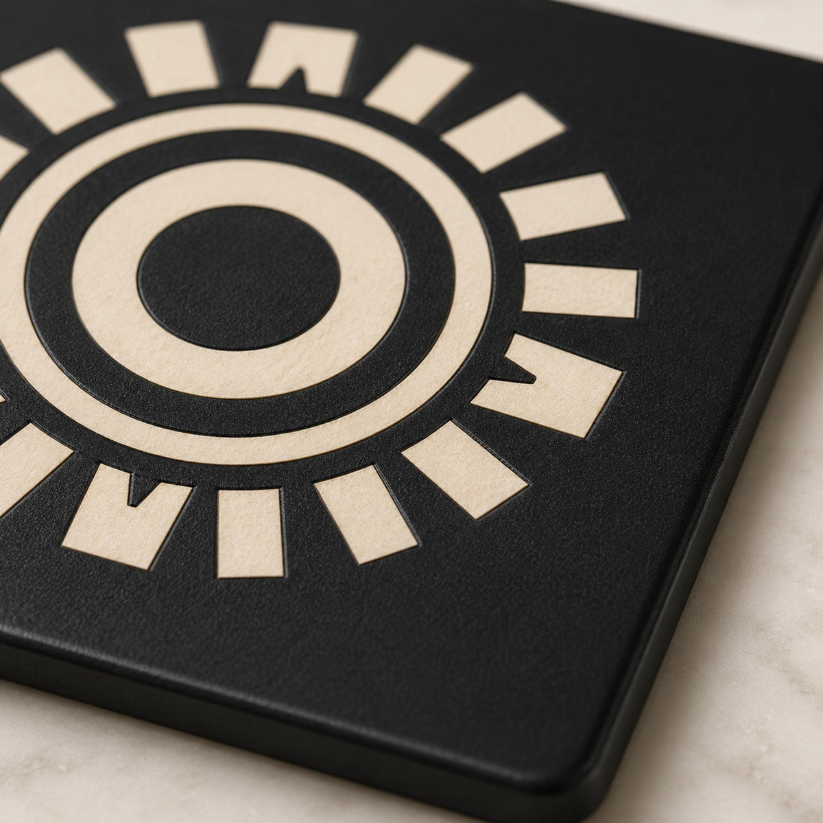 Art Deco Coaster Set | Geometric Starburst Drink Coasters | Coffee Table Decor | Black & Tan Table Coasters | Set of 4 or 6