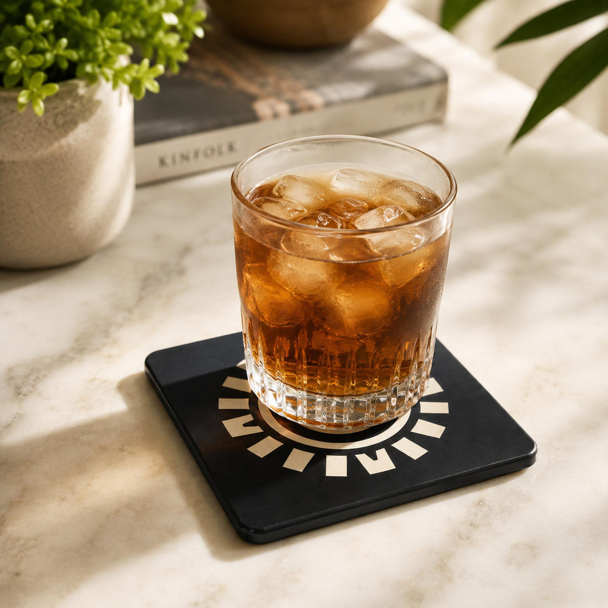 Art Deco Coaster Set | Geometric Starburst Drink Coasters | Coffee Table Decor | Black & Tan Table Coasters | Set of 4 or 6