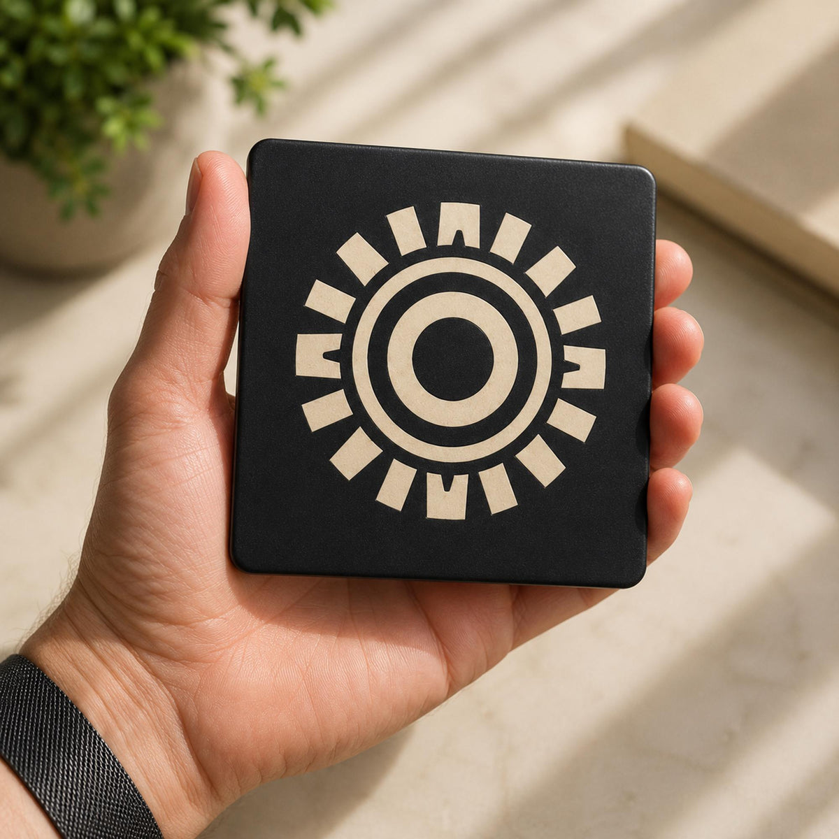 Art Deco Coaster Set | Geometric Starburst Drink Coasters | Coffee Table Decor | Black & Tan Table Coasters | Set of 4 or 6