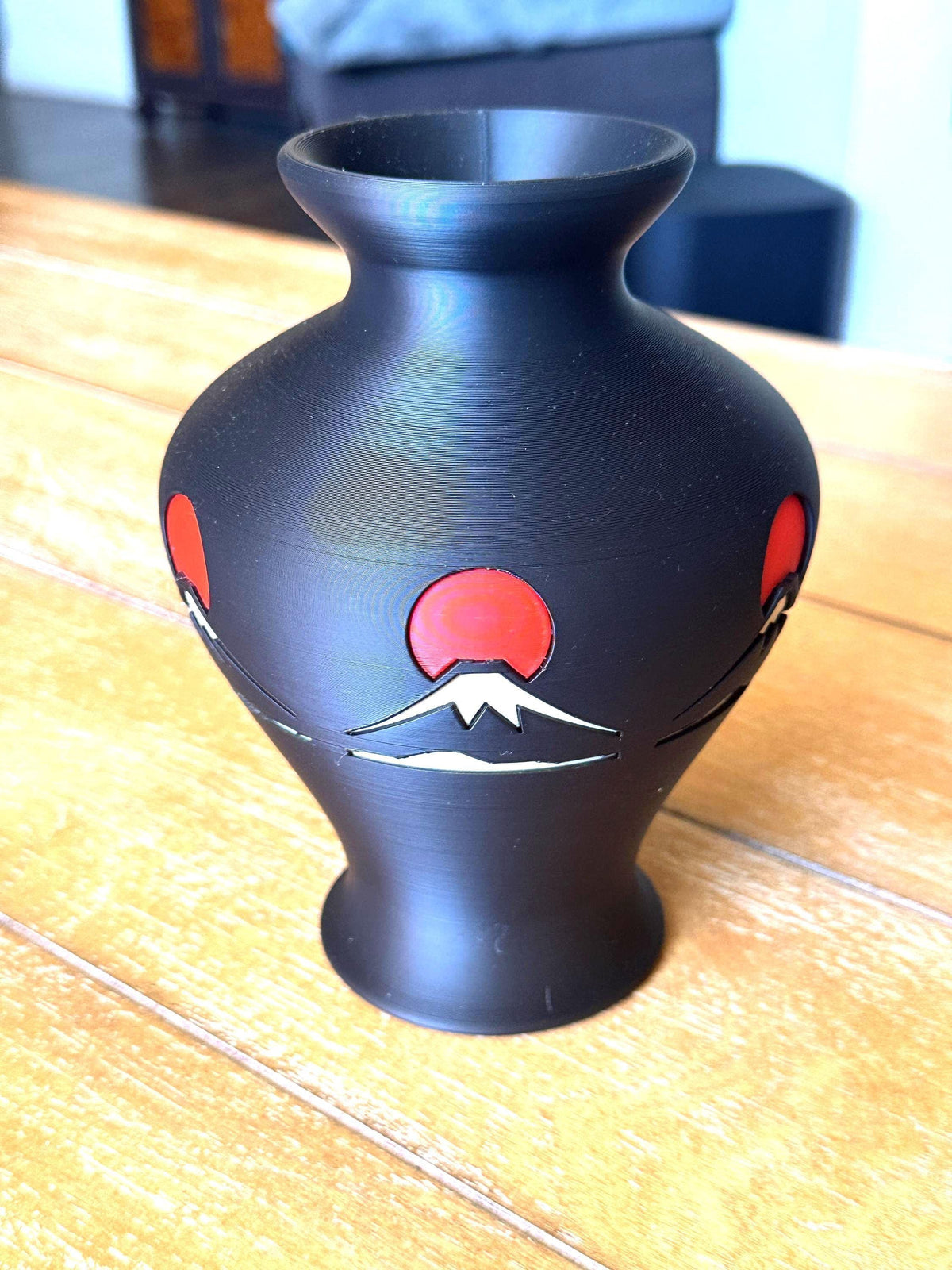 Mount Fuji Vase | Japanese Home Decor | Japandi Decorative Vase | Black & Red Table Vase | Shelf and Coffee Table Accent