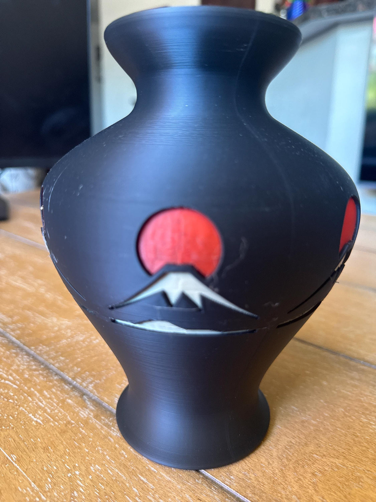 Mount Fuji Vase | Japanese Home Decor | Japandi Decorative Vase | Black & Red Table Vase | Shelf and Coffee Table Accent