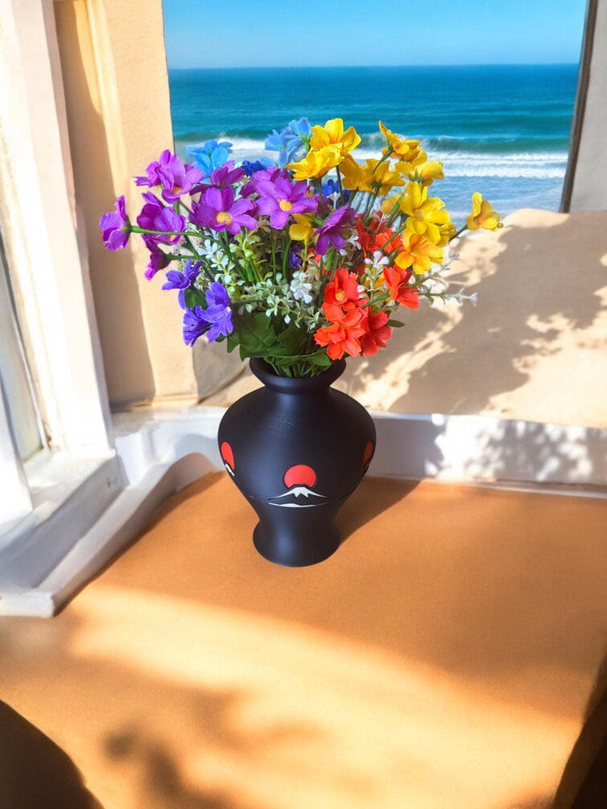 Mount Fuji Vase | Japanese Home Decor | Japandi Decorative Vase | Black & Red Table Vase | Shelf and Coffee Table Accent