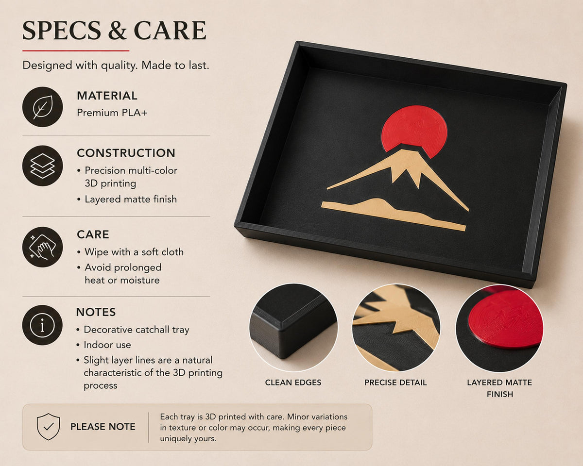 Mount Fuji Decorative Tray | Japanese Serving Tray | Coffee Table Decor & Entryway Catchall Tray | Black Home Decor