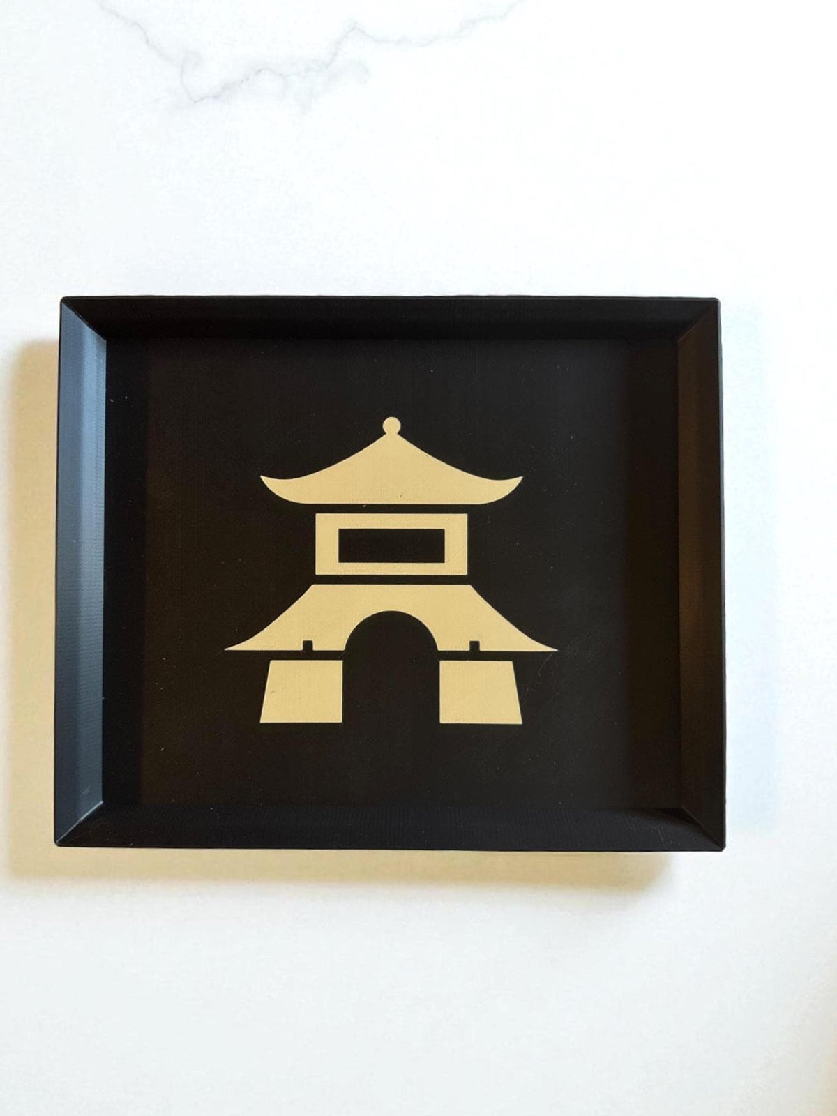 Pagoda Decorative Tray | Japanese Catchall Tray | Entryway Key Tray and Coffee Table Decor | Black & Tan | 3 Sizes