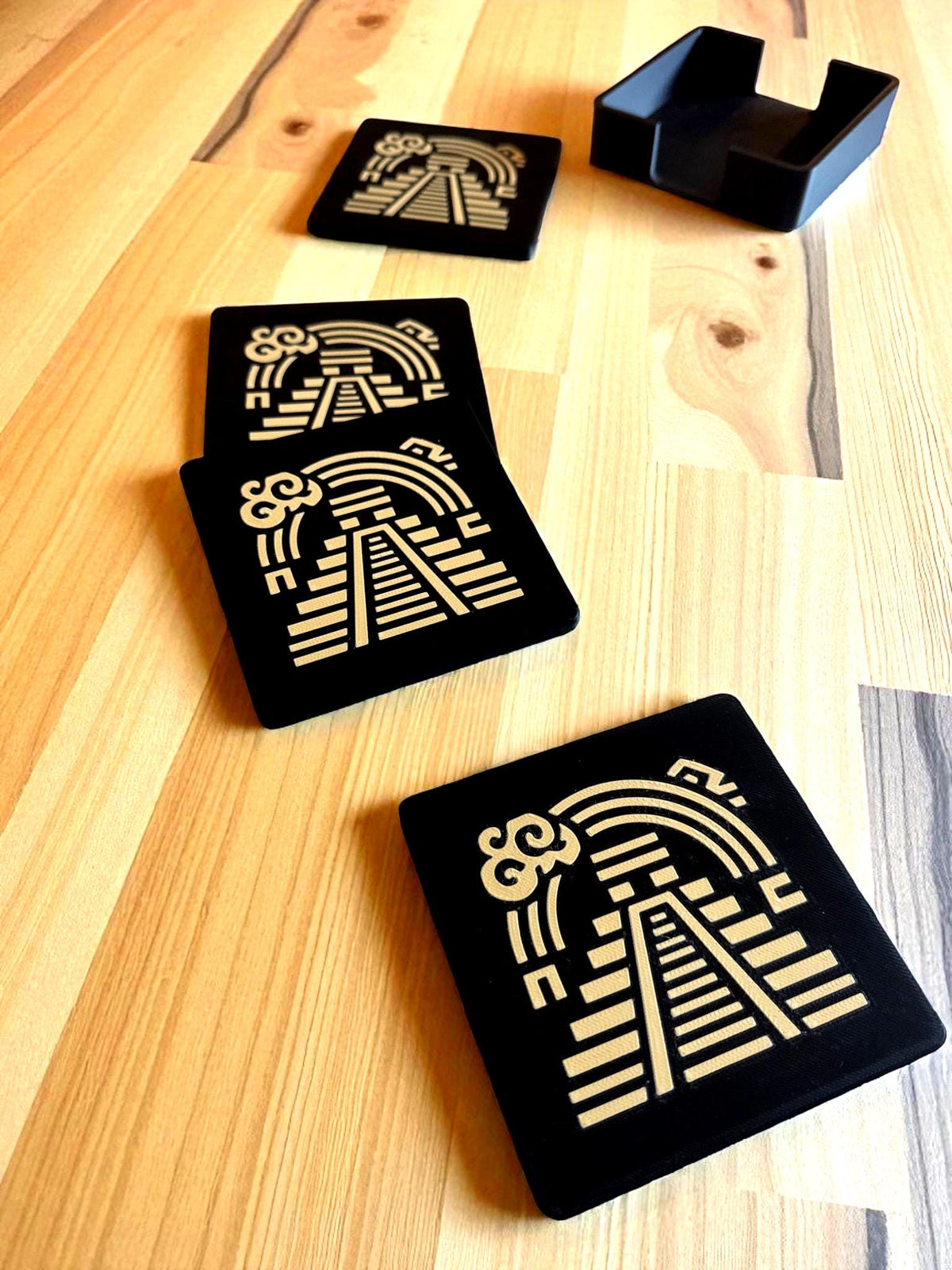 Geometric Coaster Set | Mesoamerican Pyramid Drink Coasters | Coffee Table Decor | Ancient Americas Inspired | Set of 4 or 6
