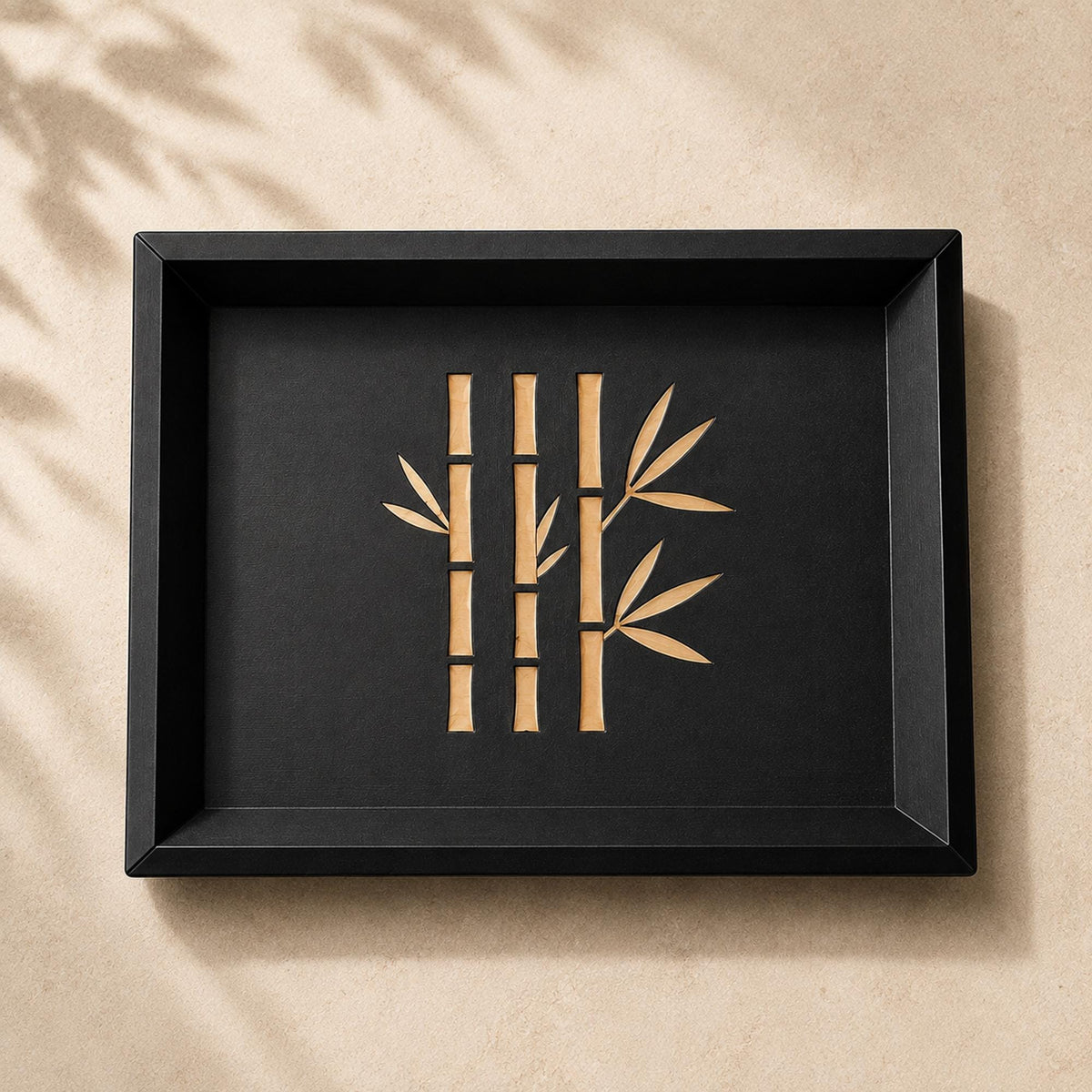 Bamboo Decorative Tray | Japanese Catchall Tray| Entryway Key Tray and Coffee Table Accent | Black & Tan | 3 Sizes