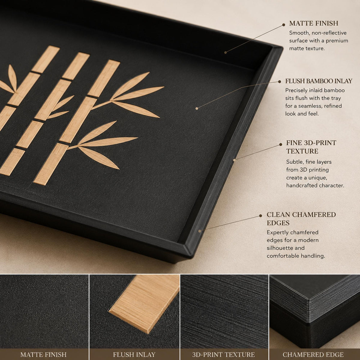 Bamboo Decorative Tray | Japanese Catchall Tray| Entryway Key Tray and Coffee Table Accent | Black & Tan | 3 Sizes
