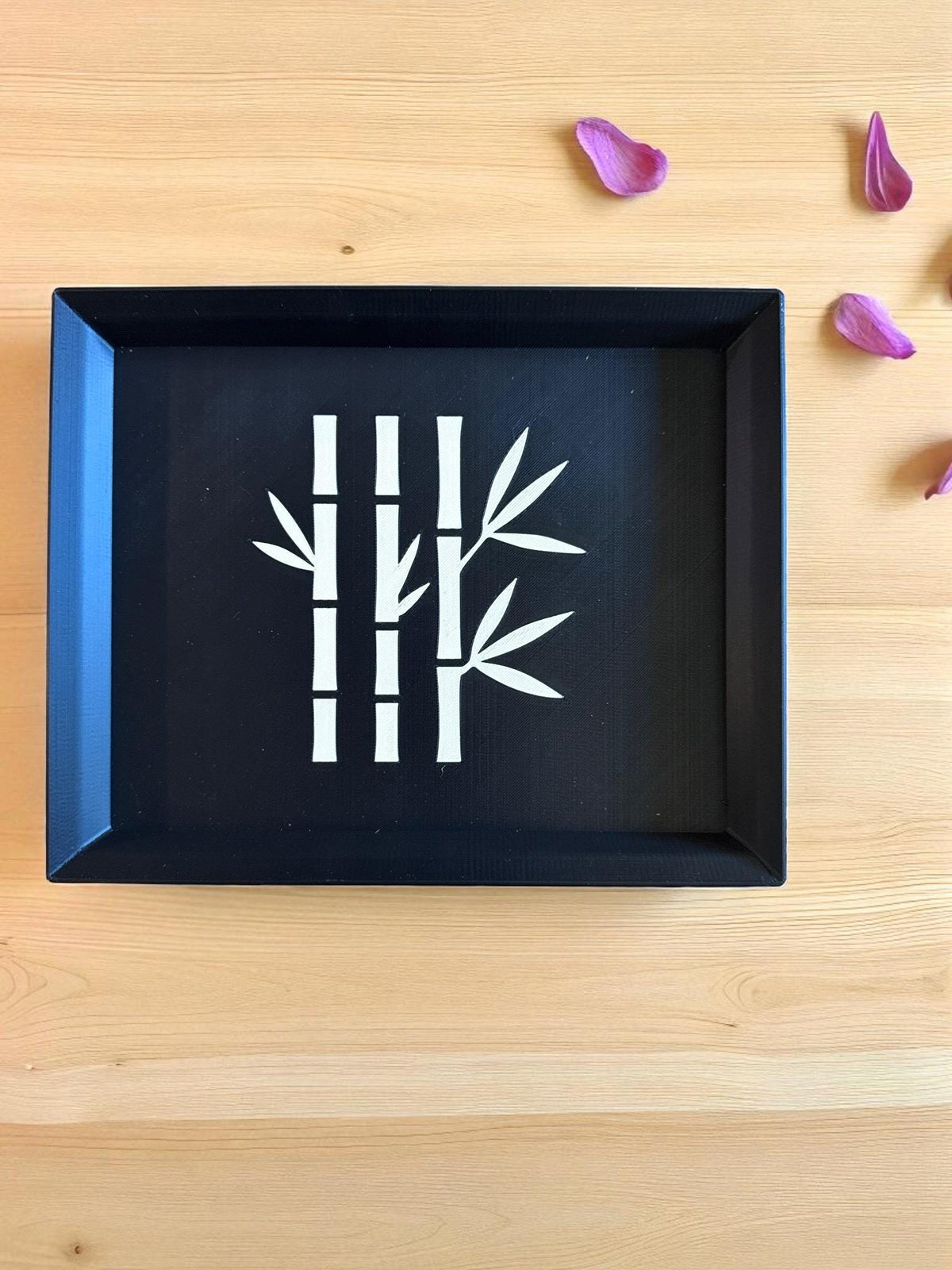 Bamboo Decorative Tray | Japanese Catchall Tray| Entryway Key Tray and Coffee Table Accent | Black & Tan | 3 Sizes