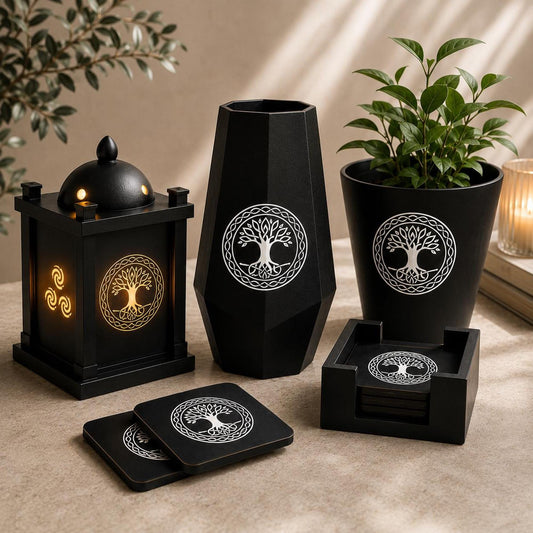 Celtic Home Decor Set | Tree of Life Lantern, Vase & Coasters | Irish Heritage Gift