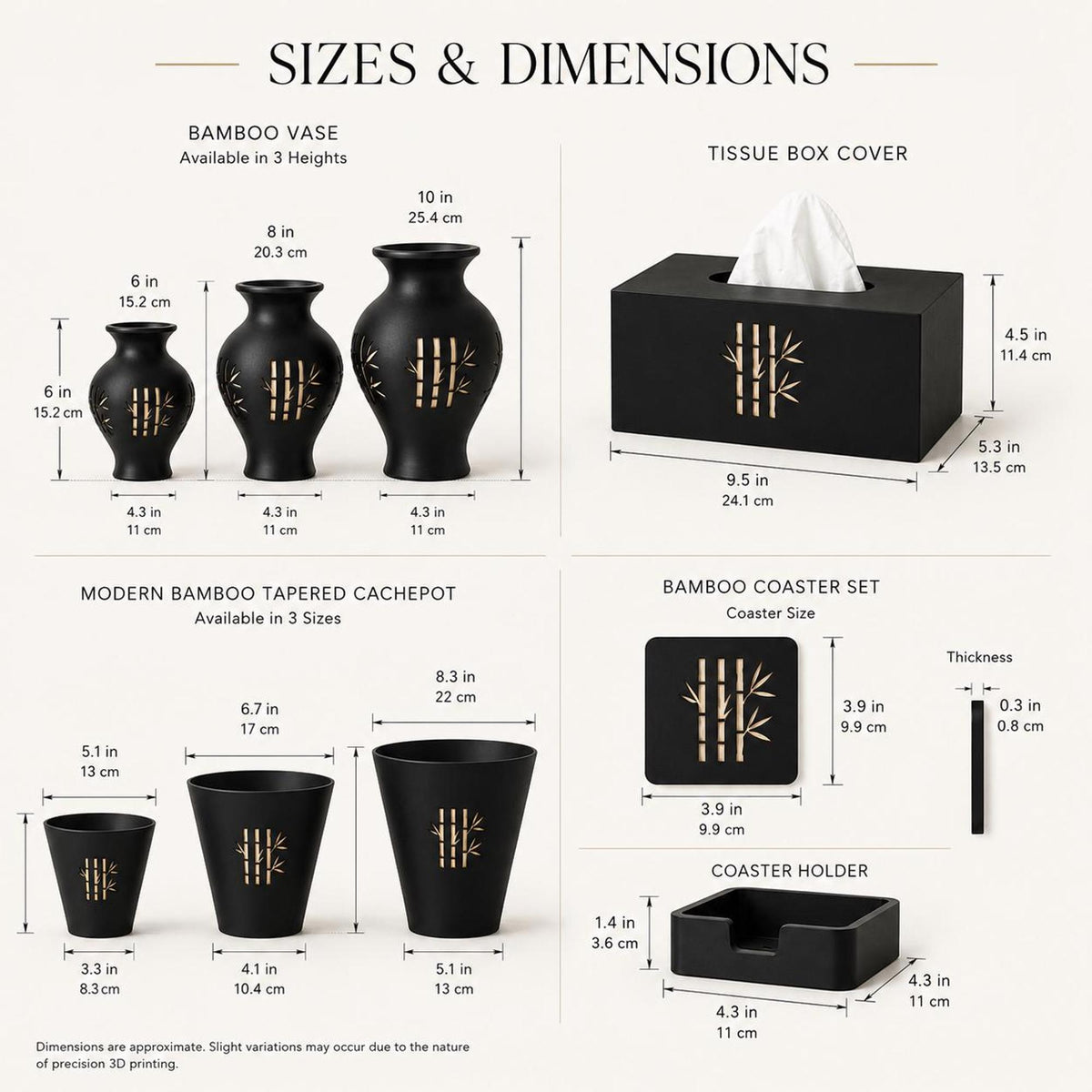Japanese Home Decor Set | Bamboo Vase, Cachepot, Tissue Box & Coasters | Japandi Gift