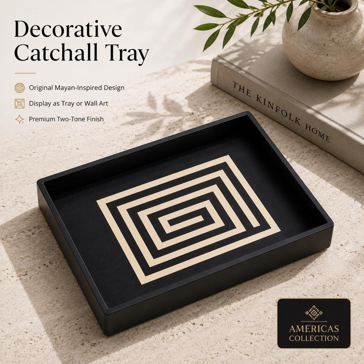 Decorative Catchall Tray | Art Deco Coffee Table Decor | Mayan Geometric Design