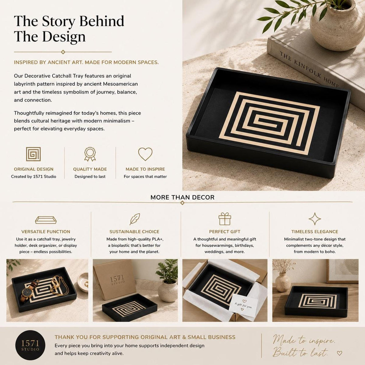Decorative Catchall Tray | Art Deco Coffee Table Decor | Mayan Geometric Design