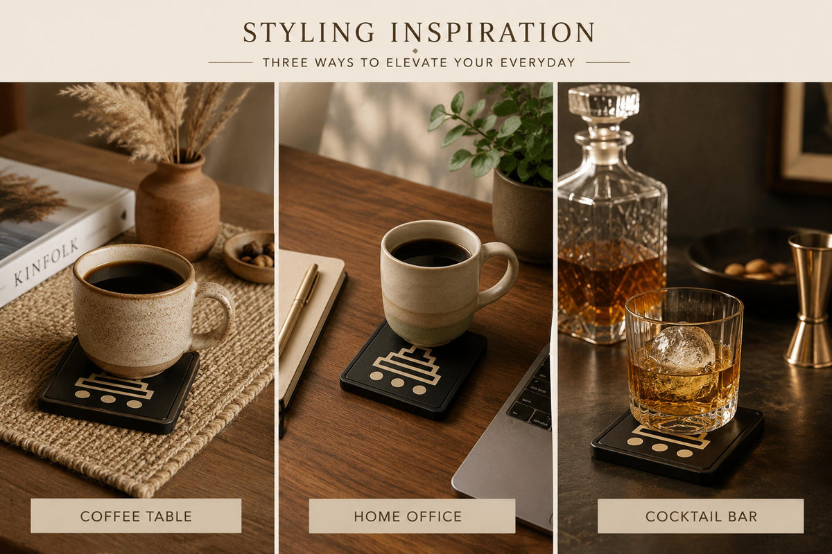 Stepped Pyramid Coaster Set | Mesoamerican Drink Coasters with Holder | Coffee Table Decor & Table Centerpiece
