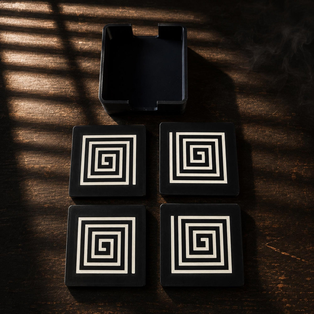 Noir Detective Study Set | Art Deco Noir Table Light, Labyrinth Tray & Spiral Coasters | Film Noir Office Decor Gift